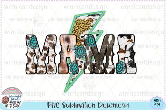 Mama Western Cow Turquoise Lightning PNG